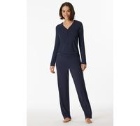 Shirt langarm Modal V-Ausschnitt Knopfleiste blau - Mix+Relax 36