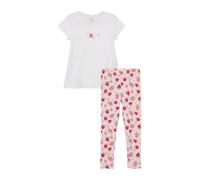 Shirt & Leggings S.OLIVER JUNIOR, Mädchen, Gr. 104/110, weiß, rose aop, Jersey, Obermaterial: 95% Baumwolle, 5% Elasthan, bedruckt, KOB Set-Artikel, 2er Set, gemusterte Leggings und Sommershirt, für G