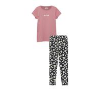 Shirt & Leggings S.OLIVER JUNIOR, Mädchen, Gr. 92/98, rose, navy aop, Jersey, Obermaterial: 95% Baumwolle, 5% Elasthan, bedruckt, KOB Set-Artikel, 2er Set, gemusterte Leggings und Sommershirt, für Gir