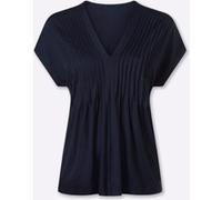 Kurzarmshirt HEINE "Shirt", Damen, Gr. 46, blau (marine), 95% Viskose, 5% Elasthan, unifarben, V-Ausschnitt, Shirts (31301220-46) marine