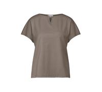 Shirttop STREET ONE, Damen, Gr. 36, schwarz tumbled beige, Obermaterial: 95% Viskose, 5% Elasthan, unifarben, casual, regular fit taillenbedeckt, U-Boot-Ausschnitt, Kurzarm, Tops, mit Cut-Out Detail (