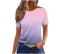 Shirt Mit Farbverlauf Damen Kurzarm O-Ausschnitt Tshirt Leicht Und Luftig Oberteile Sommer Oversize Bluseshirt Casual Locker Pullover Tops Luftige Modisch Sportshirt Baggy Sommerblusen