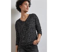Langarmshirt STREET ONE, Damen, Gr. 40, grau (gravel grau meliert), Stoff, 62% Polyamid, 25% Polyester, 13% Viskose, normal normal, V-Ausschnitt, Bündchen, Shirts Langarmshirt, mit V-Ausschnitt (30997