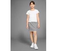 Shirt & Rock KIDSWORLD "Set aus T-Shirt und Rock", Mädchen, Gr. 128/134, schwarz (weiß, schwarz geringelt), Feinripp, Obermaterial: 100% Baumwolle, geringelt, KOB Set-Artikel, Outfit aus T-Shirt und R