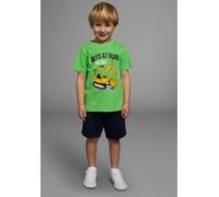 Shirt & Shorts KIDSWORLD "2tlg. Set T-Shirt+Sweatbermudas", Jungen, Gr. 116/122, grün (grün, marine), Interlock, Obermaterial: 100% Baumwolle. Obermaterial Hose: 100% Baumwolle, bedruckt, KOB Set-Arti