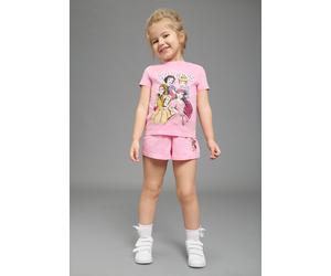 Shirt & Shorts KIDSWORLD "PRINCESS 2tlg. Set: Scheewitttchen, Ariel & Freundinnen - Disney", Mädchen, Gr. 128/134, pink, Single Jersey, Obermaterial: 100% Baumwolle, bedruckt, KOB Set-Artikel, aus Bau