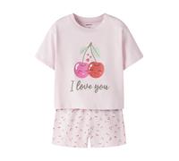 Shirt & Shorts NAME IT "NMFVILINSE SET", Mädchen, Gr. 116, cradle pink aop:heart cherry, Jersey, Obermaterial: 100% Baumwolle, bedruckt, KOB Set-Artikel (21616767-116) cradle pink aop:heart cherry
