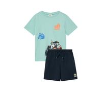 Shirt & Shorts S.OLIVER JUNIOR, Jungen, Gr. 128/134, blau grün, Jersey, Obermaterial: 100% Baumwolle, bedruckt, unifarben, KOB Set-Artikel (33904466-128) blau grün