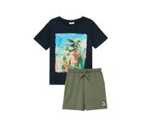 Shirt & Shorts S.OLIVER JUNIOR, Jungen, Gr. 104/110, navy, Jersey, Obermaterial: 100% Baumwolle, bedruckt, unifarben, KOB Set-Artikel (60232716-104) navy