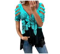 Shirt Weiss Damen Taifun Damen Shirt Bluse Weiß Damen Kurzarm Oversize Shirt Damen Vintage Sommer Tshirt Damen Damen Hemdbluse Backless Top Shirts (2-Blue, XL)