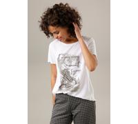 Shirtbluse ANISTON CASUAL, Damen, Gr. 34, bunt (weiß, helltaupe, dunkeloliv), Web, Obermaterial: 100% Viskose. Rücken: 95% Viskose, 5% Elasthan, Glitzermuster, bedruckt, lässig geschnitten hüftbedecke