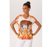 Shirtbluse ANISTON CASUAL, Damen, Gr. 42, wollweiß, orange, gelb, rot, rosa, braun, khaki, grün, Crêpe, Obermaterial Vorderteil: 97% Polyester, 3% Elasthan. Rückenteil: 95% Viskose, 5% Elasthan, bedru