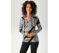 Shirtbluse ANISTON CASUAL, Damen, Gr. 46, schwarz-weiß (schwarz, weiß, helltaupe), Single Jersey, Obermaterial: 95% Viskose, 5% Elasthan, bedruckt, gemustert, figurumspielend hüftbedeckend, V-Ausschni