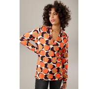 Shirtbluse ANISTON CASUAL, Damen, Gr. 48, bunt (sand, hellbraun, orange, marine), Single Jersey, Obermaterial: 95% Viskose, 5% Elasthan, bedruckt, gemustert, figurumspielend hüftbedeckend, V-Ausschnit