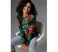 Shirtbluse ANISTON SELECTED, Damen, Gr. 36, bunt (schwarz, dunkelgrün, hellgrün, pink, mais, braun, blau, flieder, orange), Crêpe, Obermaterial: 95% Polyester, 5% Elasthan, bedruckt, geblümt, figurums