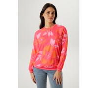 Shirtbluse ANISTON SELECTED, Damen, Gr. 36, orange, rot, rosa, Crêpe, Obermaterial: 97% Polyester, 3% Elasthan, bedruckt, geblümt, gemustert, figurumspielend hüftbedeckend, Rundhals, Bündchen, Blusen,