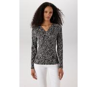 Shirtbluse ANISTON SELECTED, Damen, Gr. 36, schwarz, creme, Crash;Jersey, Obermaterial: 95% Polyester, 5% Elasthan, Crashoptik, bedruckt, gemustert, figurbetont hüftlang, V-Ausschnitt, Blusen, elastis
