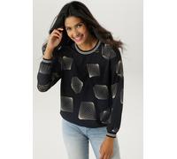 Shirtbluse ANISTON SELECTED, Damen, Gr. 38, schwarz (schwarz, beige), Crêpe, Obermaterial: 97% Polyester, 3% Elasthan, bedruckt, gemustert, figurumspielend hüftbedeckend, Rundhals, Bündchen, Blusen Sh