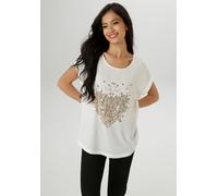 Shirtbluse ANISTON SELECTED, Damen, Gr. 38, weiß (sanftes weiß, camel, gold), Crêpe, Obermaterial: 95% Polyester, 5% Elasthan. Rückenteil: 95% Viskose, 5% Elasthan, bedruckt, gemustert, lässig geschni