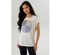 Shirtbluse ANISTON SELECTED, Damen, Gr. 42, beige (weiß, beige, hellblau, taupe, blau, anthra), Crêpe, Obermaterial: 98% Polyester, 2% Elasthan. Rückenteil: 95% Viskose, 5% Elasthan, bedruckt, gemuste