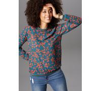 Shirtbluse ANISTON SELECTED, Damen, Gr. 42, grün (petrol, cognac, bedruckt), Web, Obermaterial: 100% Polyester, bedruckt, figurumspielend hüftbedeckend, Rundhals, Bündchen, Blusen, mit sportiven Bündc