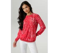 Shirtbluse ANISTON SELECTED, Damen, Gr. 42, rot (rot weiß), Crêpe, Obermaterial: 97% Polyester, 3% Elasthan, bedruckt, gemustert, figurumspielend hüftbedeckend, Rundhals, Bündchen, Blusen, mit sportiv