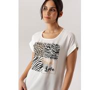 Shirtbluse ANISTON SELECTED, Damen, Gr. 42, sanftes weiß, ocker, beige, schwarz, Crêpe, Obermaterial: 97% Polyester, 3% Elasthan. Rückenteil: 95% Viskose, 5% Elasthan, bedruckt, gemustert, lässig gesc