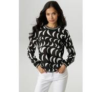 Shirtbluse ANISTON SELECTED, Damen, Gr. 44, schwarz-weiß (schwarz, weiß), Crêpe, Obermaterial: 97% Polyester, 3% Elasthan, bedruckt, gemustert, figurumspielend hüftbedeckend, Rundhals, Bündchen, Bluse