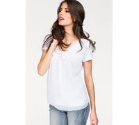 Shirtbluse ANISTON SELECTED, Damen, Gr. 46, weiß, Chiffon, Obermaterial: 95% Viskose, 5% Elasthan. Chiffon: 100% Polyester, unifarben, figurumspielend hüftlang, tiefer V-Ausschnitt, normaler Saum, Blu