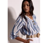Shirtbluse APRICOT "Apricot Oberteil mit Glockenärmeln im Zebra-Print", Damen, Gr. L (40), blau, Obermaterial: 65% Viskose CV. 35% Polyester PES., gemustert, Blusen (39441663-40) blau