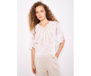 Shirtbluse APRICOT "Baumwoll-Mesh-Top", Damen, Gr. M (38), weiß, gewebt, Obermaterial: 100% Baumwolle CO., unifarben, V-Ausschnitt, Blusen, mit Stickerei (15569864-M) weiß