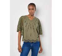 Shirtbluse APRICOT "Baumwoll-Mesh-Top", Damen, Gr. S (36), grün (khaki), gewebt, Obermaterial: 100% Baumwolle CO., unifarben, V-Ausschnitt, Blusen, mit Stickerei (31820050-S) khaki