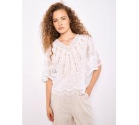 Shirtbluse APRICOT "Baumwoll-Mesh-Top", Damen, Gr. S (36), weiß, gewebt, Obermaterial: 100% Baumwolle CO., unifarben, V-Ausschnitt, Blusen, mit Stickerei (15569864-S) weiß