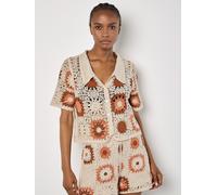 Shirtbluse APRICOT "Häkelkragen-Knopf-Top", Damen, Gr. M (38), grau (stein), gehäkelt, Obermaterial: 60% Baumwolle CO. 40% Polyacryl PAN., gemustert, normal, Blusen, mit Kragen (74705919-M) stein