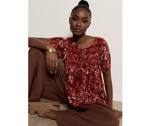 Shirtbluse APRICOT "Ikat-Bluse mit Stickerei", Damen, Gr. M (38), rot (burgandy), gewebt, Obermaterial: 98% Viskose CV. 2% metallisierte Fasern MTF., bedruckt, Blusen, mit Quasten (20850633-38) burgan