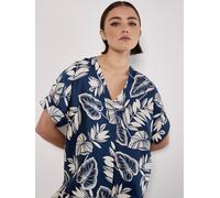 Shirtbluse APRICOT "Palm Leaf Shirt", Damen, Gr. XS (34), blau (navy), Obermaterial: 100% Polyester PES., gemustert, Blusen, mit V-Ausschnitt (38410216-34) navy