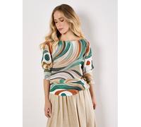 Blusentop APRICOT "Schimmerndes Stricktop mit Swirl-Print", Damen, Gr. S/M (36/38), grün, Strick, Obermaterial: 65% Viskose CV. 35% Polyester PES., gemustert, normal, Fledermausärmel, Blusen Blusentop
