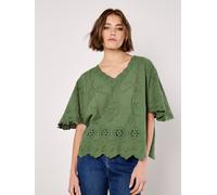 Shirtbluse APRICOT "Spitzentop", Damen, Gr. M/L (38/40), grün, gewebt, Obermaterial: 100% Baumwolle CO., uni, V-Ausschnitt, Blusen, mit Stickereien (92391946-ML) grün