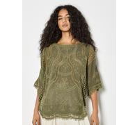 Shirtbluse APRICOT "Top aus Baumwollmischung", Damen, Gr. S (36), grün (khaki), gewebt, Obermaterial: 64% Baumwolle CO. 36% Viskose CV., uni, Fledermausärmel, Blusen, mit Häkelstickerei (63655429-S) k