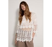 Shirtbluse APRICOT "Top mit Mesh-Lagen", Damen, Gr. S (36), weiß, gewebt, Obermaterial: 50% Baumwolle CO. 46% Lyocell CLY. 4% Viskose CV., Bogenkante, Blusen, mit Stickerei (37994367-36) weiß