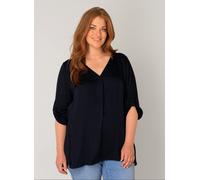 Shirtbluse BASE LEVEL CURVY "Yanina", Damen, Gr. 54/56, blau (dunkelblau), Web, Obermaterial: 100% Viskose, unifarben, figurumspielend hüftbedeckend, V-Ausschnitt, mit Knöpfen, Blusen Shirtbluse, mit