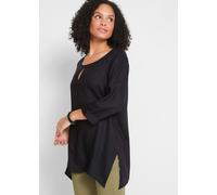 Shirtbluse BONPRIX "Blusenshirt aus reiner Viskose", Damen, Gr. 44, schwarz, Obermaterial: 100% Viskose, oversize, Blusen Shirtbluse, Oversize-Passform, mit Zipfelsaum, mit Ausschnittdetail, 3/4-Ärmel