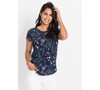 Shirtbluse BONPRIX, Damen, Gr. 38, mitternachtsblau geblümt, Web, Obermaterial: 100% Polyester, regular fit, Blusen, figurumspielende Passform, für Frühjahr und Sommer, aus Polyester (63426166-38) mit
