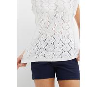 Shirtbluse BONPRIX, Damen, Gr. 44/46 (L), weiß, Web, Obermaterial: 95% Polyester, 5% Elasthan, unifarben, figurumspielend hüftlang, Rundhals, angeschnitten Umschlagsaum, Blusen, bequeme Passform, mit 