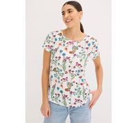 Shirtbluse BONPRIX, Damen, Gr. 44, bunt (wollweiß geblümt), Web, Obermaterial: 100% Polyester, bedruckt, geblümt, regular fit hüftbedeckend, Rundhals, Blusen, figurumspielende Passform, abgerundeter,