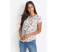 Shirtbluse BONPRIX, Damen, Gr. 44, wollweiß geblümt, Web, Obermaterial: 100% Polyester, regular fit, Blusen, figurumspielende Passform, für Frühjahr und Sommer, aus Polyester (84375945-44) wollweiß ge