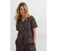 Shirtbluse BONPRIX, Damen, Gr. 50, braun (beige leo bedruckt), Obermaterial: 100% Baumwolle, oversize, Blusen, weit geschnitten im Oversize-Look, aus reiner Baumwolle (29211802-50) beige leo bedruckt