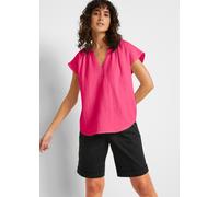 Shirtbluse BONPRIX "Musselin-Blusentop aus reiner Baumwolle", Damen, Gr. 42, rosa (pinklady), Web, Obermaterial: 100% Baumwolle, unifarben, oversize normal, Rundhals, gerader Abschluss, Blusen Shirtbl