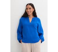 Shirtbluse BONPRIX "Oversize-Bluse aus Musselin", Damen, Gr. 50, blau (azurblau), Web, Obermaterial: 100% Baumwolle, unifarben, oversize normal, V-Ausschnitt, elastischer Bund, Blusen, Oversize-Passfo