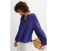 Shirtbluse BONPRIX "Oversize-Bluse aus Musselin", Damen, Gr. 50, lila (blauviolett), Web, Obermaterial: 100% Baumwolle, unifarben, oversize normal, V-Ausschnitt, elastischer Bund, Blusen, Oversize-Pas